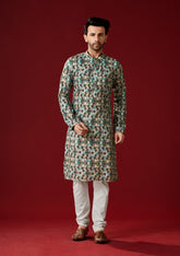 Ensemble pyjama Kurta en coton bleu métallisé pour homme